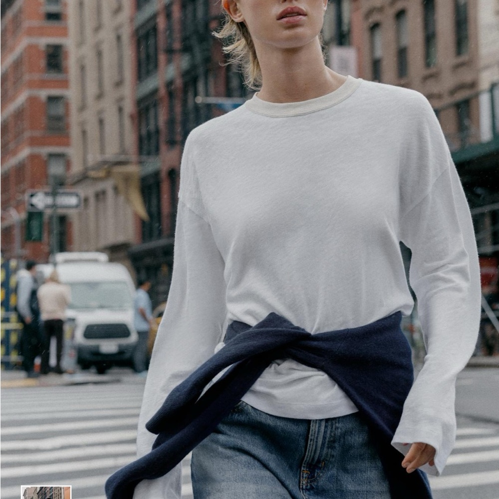 White Contrast Long Sleeve Top
